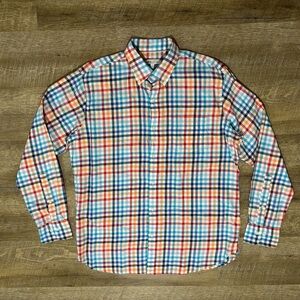 Peter Millar Button Down Shirt Men's L Gingham Plaid Long Sleeve Cotton Red Blue